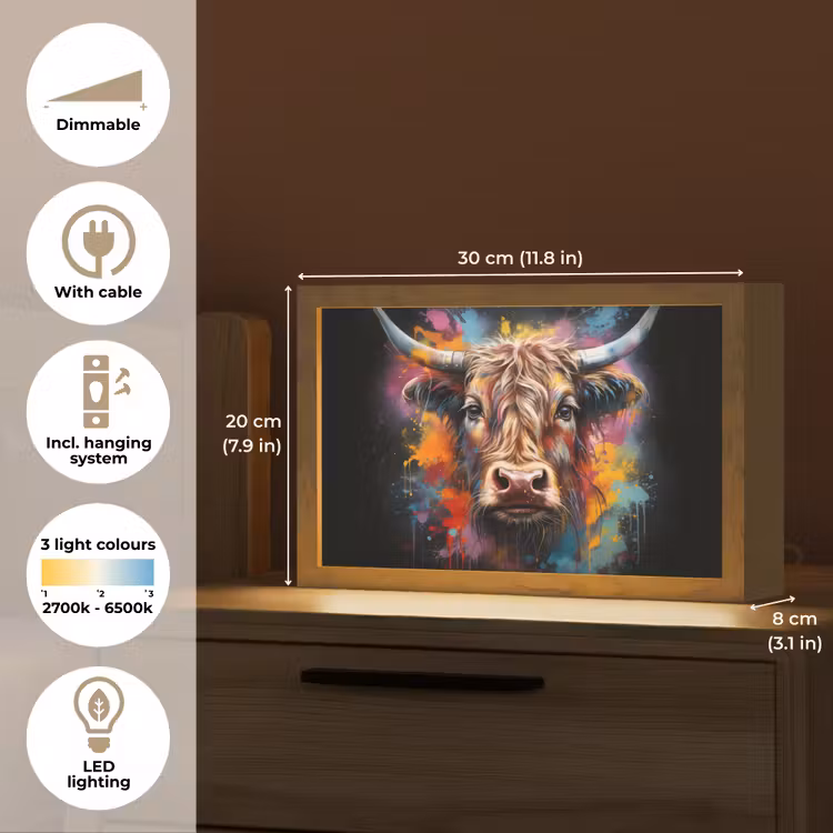Graffiti - Schotse hooglander - Zwart - Koe Light Box met kabel (Tafellamp) klein -USP_EN