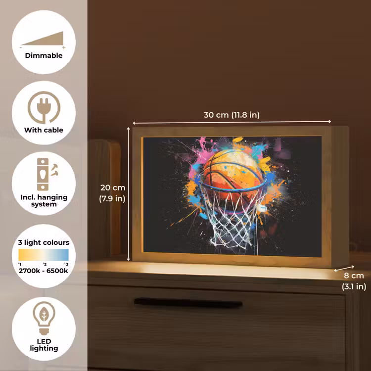Graffiti - Sport - Basketbal - Basket Light Box met kabel (Tafellamp) klein -USP_EN