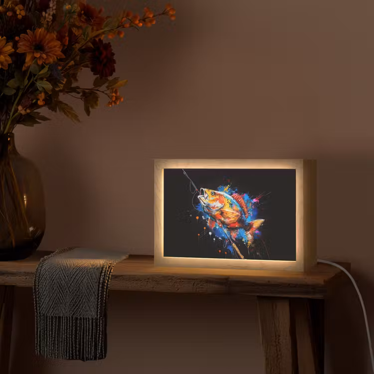 Graffiti - Sport - Vissen - Vis - Hengel Light Box met kabel (Tafellamp) klein -sfeer4