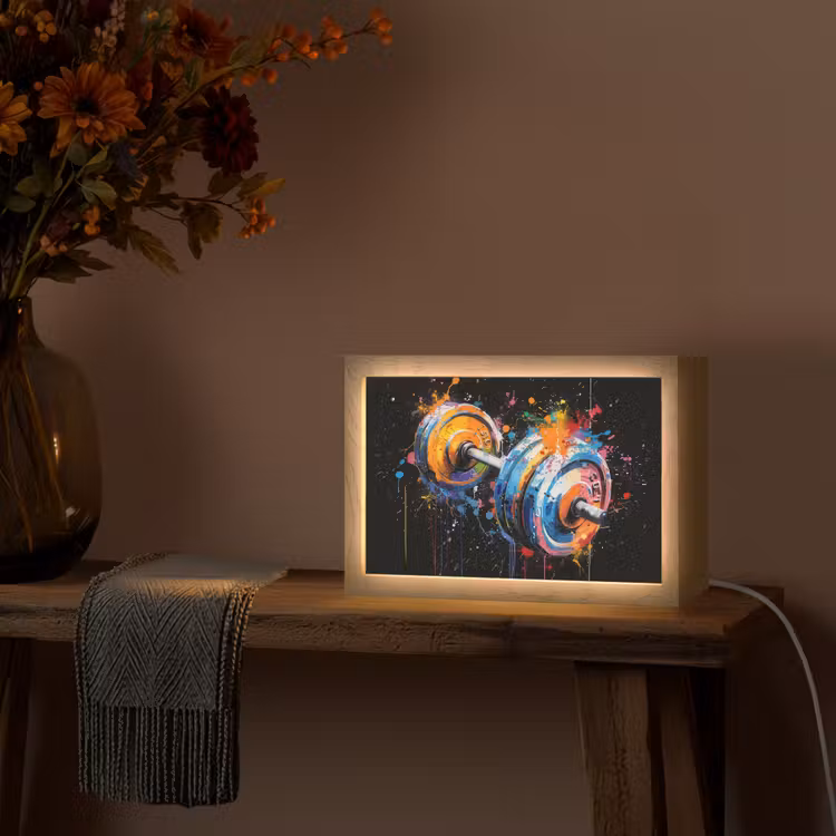 Graffiti - Sport - Fitness - Dumbbell - Gym Light Box met kabel (Tafellamp) klein -sfeer4