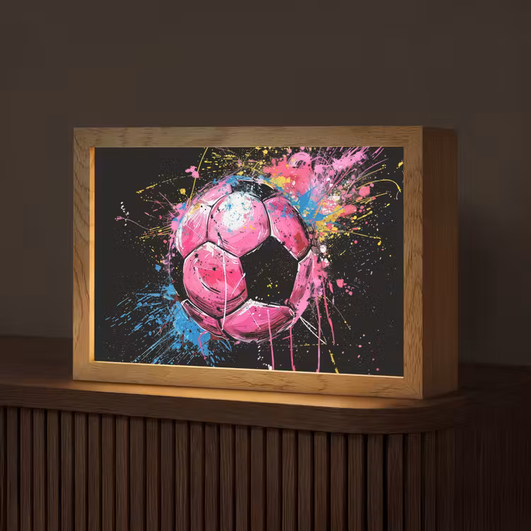 Graffiti - Sport - Voetbal - Bal - Roze Light Box met kabel (Tafellamp) klein -z3d_website