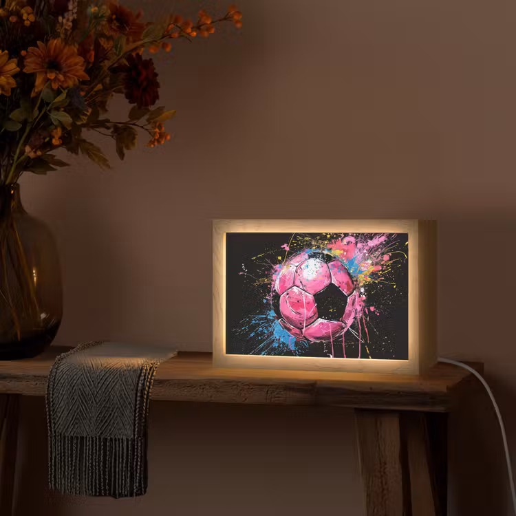 Graffiti - Sport - Voetbal - Bal - Roze Light Box met kabel (Tafellamp) klein -sfeer4