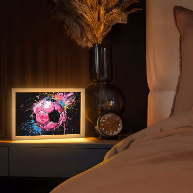 Graffiti - Sport - Voetbal - Bal - Roze Light Box met kabel (Tafellamp) klein -sfeer1