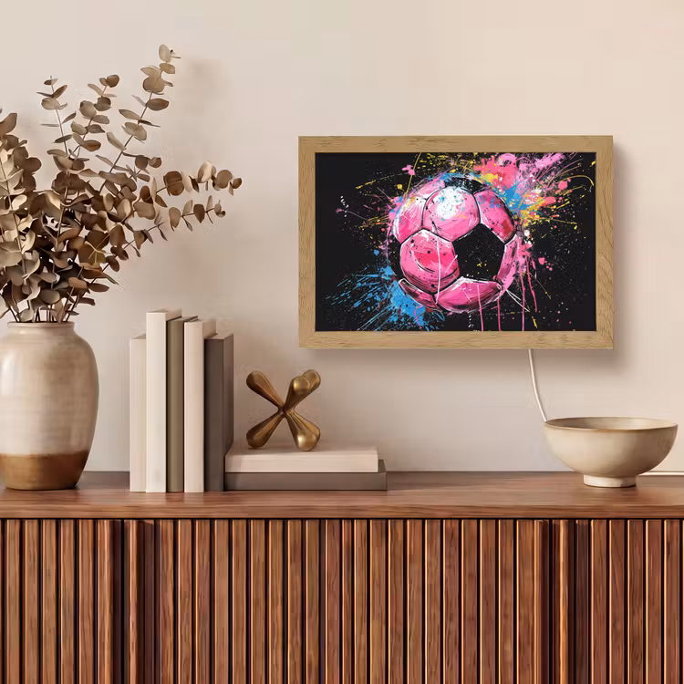 Graffiti - Sport - Voetbal - Bal - Roze Light Box met kabel (Tafellamp) klein -sfeer2