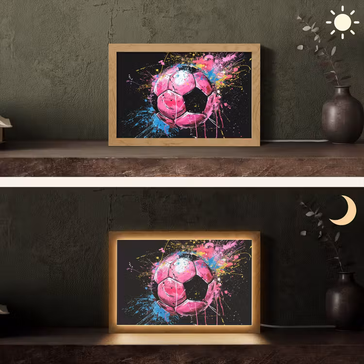 Graffiti - Sport - Voetbal - Bal - Roze Light Box met kabel (Tafellamp) klein -sfeer3