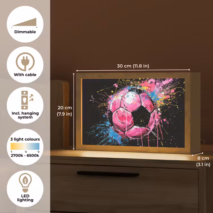 Graffiti - Sport - Voetbal - Bal - Roze Light Box met kabel (Tafellamp) klein -USP_EN