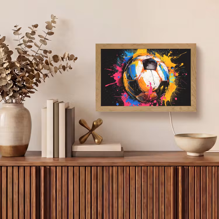 Graffiti - Sport - Voetbal - Verf - Bal Light Box met kabel (Tafellamp) klein -sfeer2