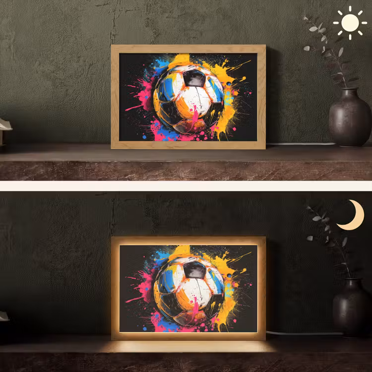 Graffiti - Sport - Voetbal - Verf - Bal Light Box met kabel (Tafellamp) klein -sfeer3