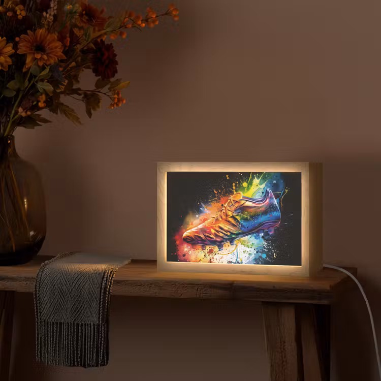 Graffiti - Sport - Voetbal - Schoen - Verf Light Box met kabel (Tafellamp) klein -sfeer4