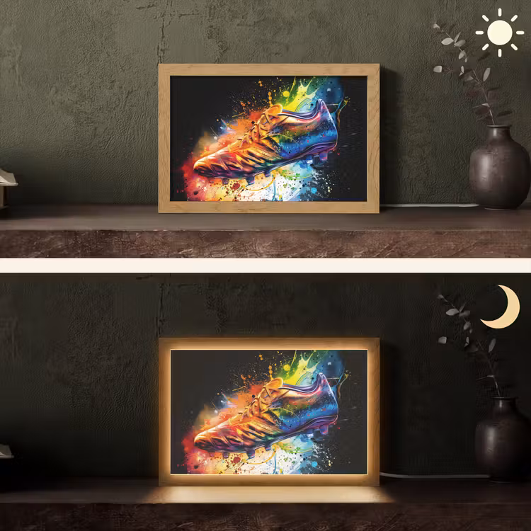 Graffiti - Sport - Voetbal - Schoen - Verf Light Box met kabel (Tafellamp) klein -sfeer3