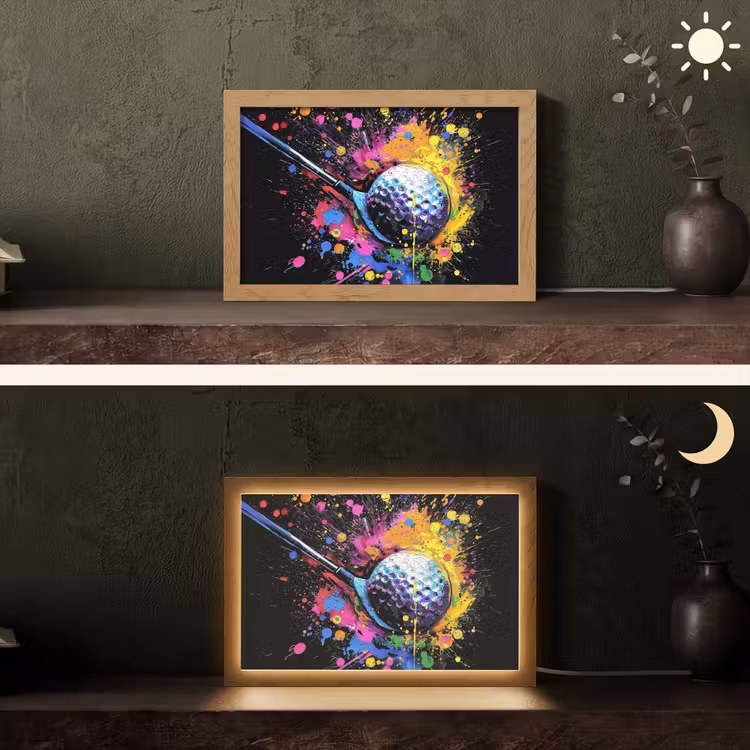 Graffiti - Sport - Golf - Golfclub Light Box met kabel (Tafellamp) klein -sfeer3