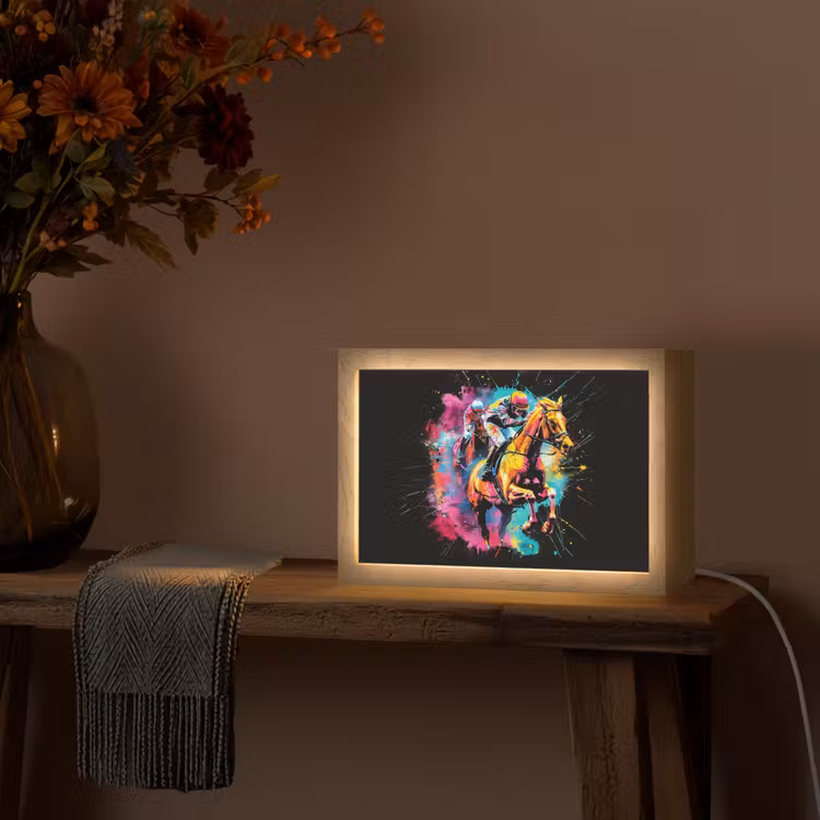 Graffiti - Sport - Paard rensport - Paardrijden Light Box met kabel (Tafellamp) klein -sfeer4