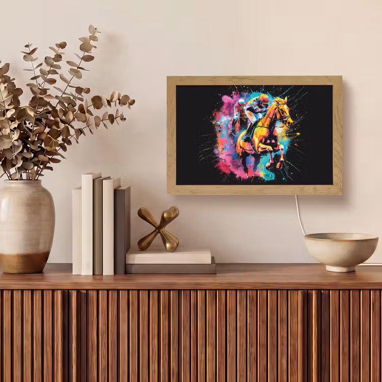 Graffiti - Sport - Paard rensport - Paardrijden Light Box met kabel (Tafellamp) klein -sfeer2