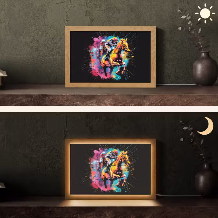 Graffiti - Sport - Paard rensport - Paardrijden Light Box met kabel (Tafellamp) klein -sfeer3