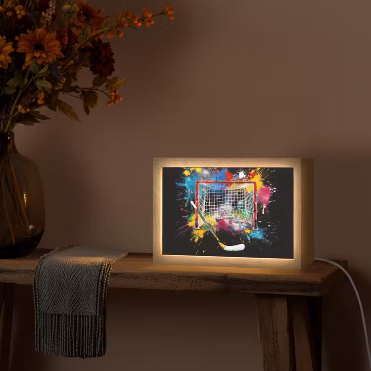 Graffiti - Sport - IJshockey - Hockey goal Light Box met kabel (Tafellamp) klein -sfeer4