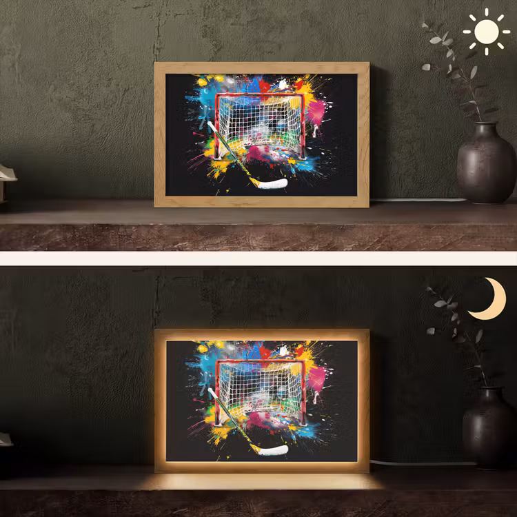 Graffiti - Sport - IJshockey - Hockey goal Light Box met kabel (Tafellamp) klein -sfeer3