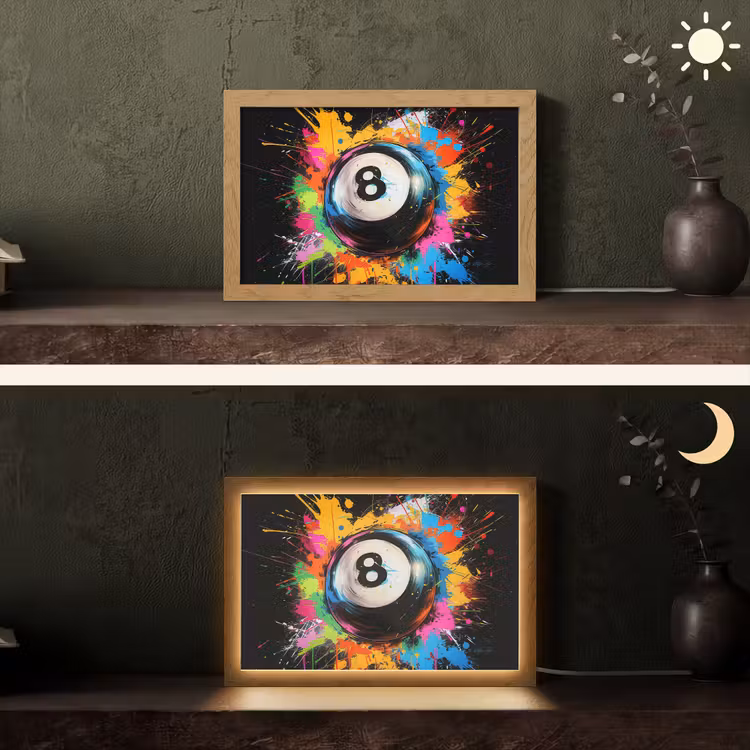 Graffiti - Sport - Pool bal - Biljart Light Box met kabel (Tafellamp) klein -sfeer3