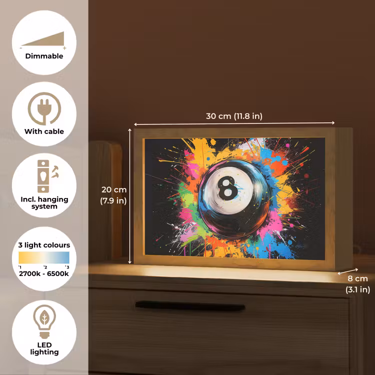 Graffiti - Sport - Pool bal - Biljart Light Box met kabel (Tafellamp) klein -USP_EN
