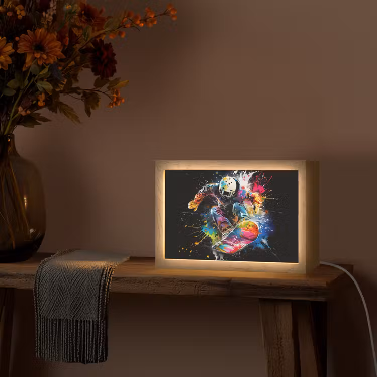 Graffiti - Sport - Snowboarden - Wintersport Light Box met kabel (Tafellamp) klein -sfeer4