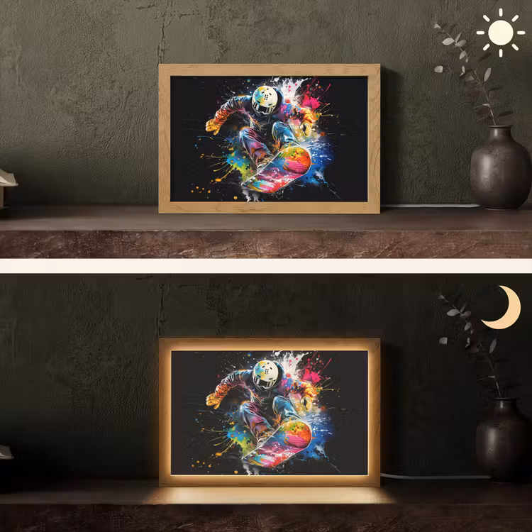 Graffiti - Sport - Snowboarden - Wintersport Light Box met kabel (Tafellamp) klein -sfeer3