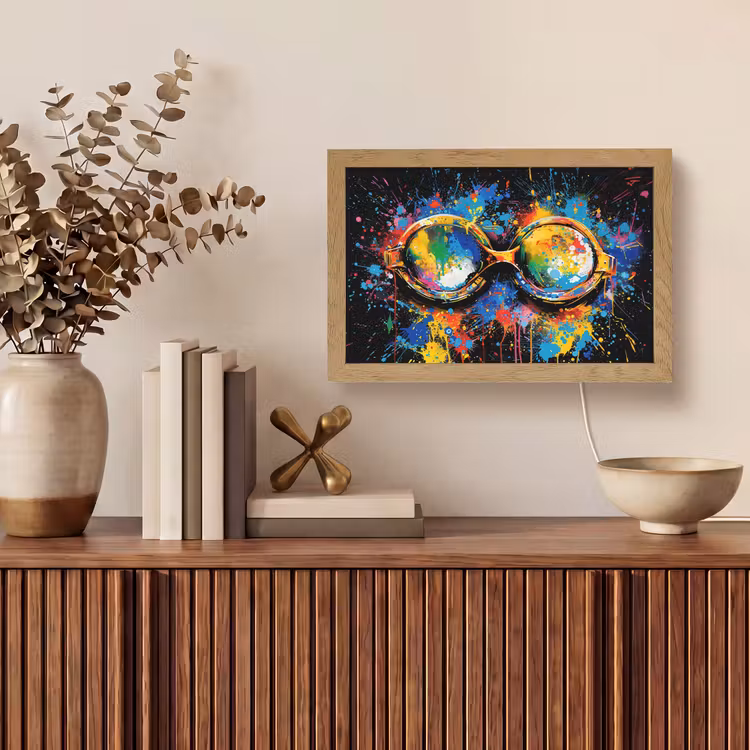 Graffiti - Sport - Zwemmen - Zwembril Light Box met kabel (Tafellamp) klein -sfeer2