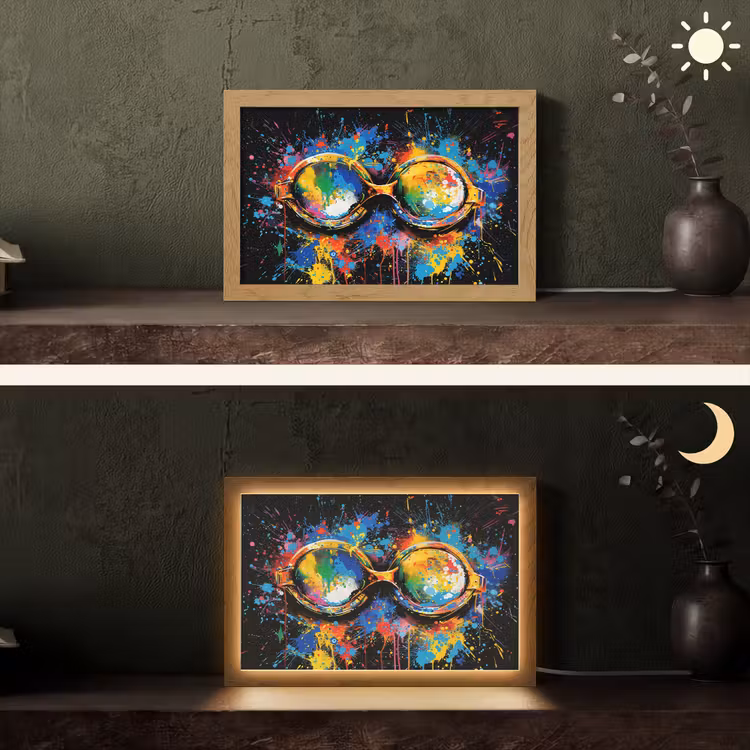 Graffiti - Sport - Zwemmen - Zwembril Light Box met kabel (Tafellamp) klein -sfeer3