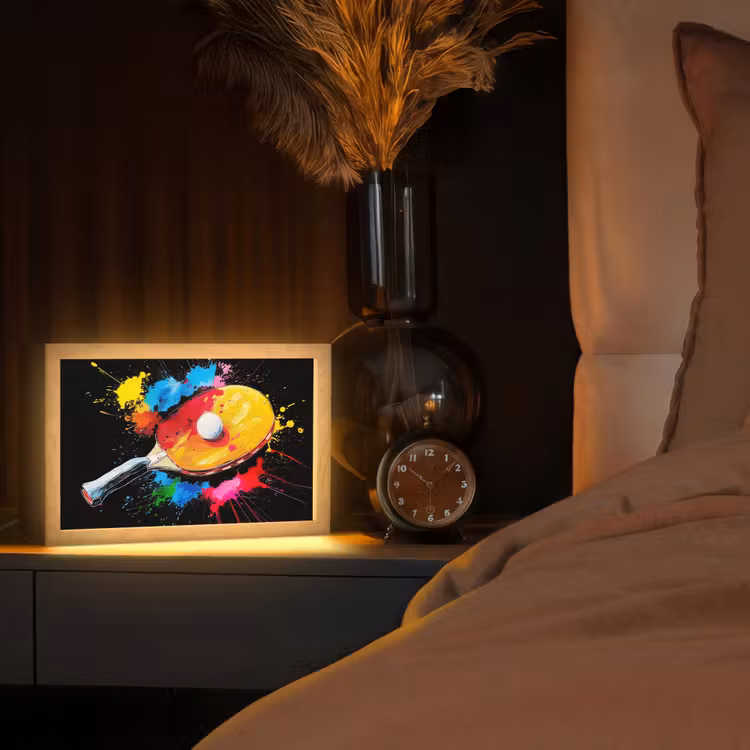 Graffiti - Sport - Tafeltennis - Verf Light Box met kabel (Tafellamp) klein -sfeer1