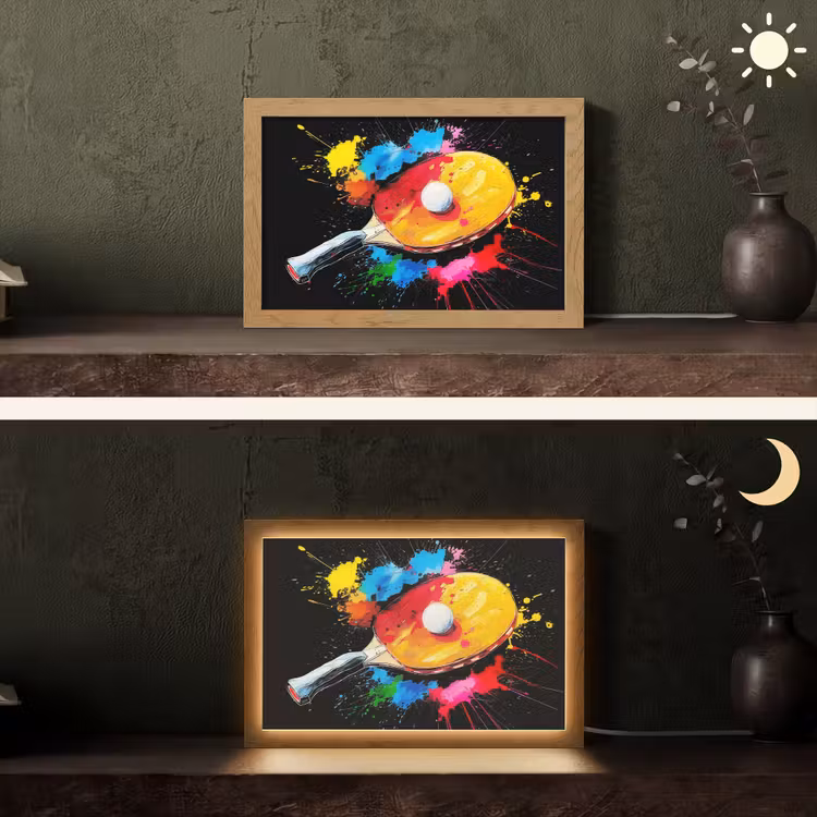 Graffiti - Sport - Tafeltennis - Verf Light Box met kabel (Tafellamp) klein -sfeer3