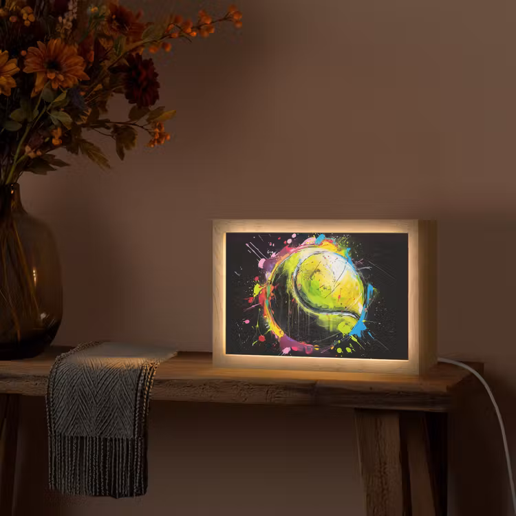 Graffiti - Sport - Tennis - Padel - Bal Light Box met kabel (Tafellamp) klein -sfeer4