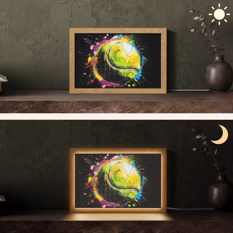 Graffiti - Sport - Tennis - Padel - Bal Light Box met kabel (Tafellamp) klein -sfeer3