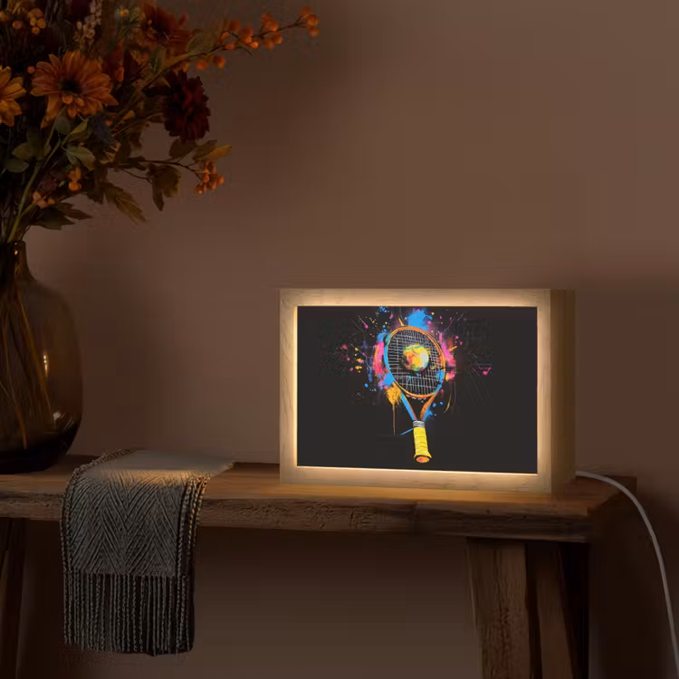 Graffiti - Sport - Tennis - Raket - Bal Light Box met kabel (Tafellamp) klein -sfeer4