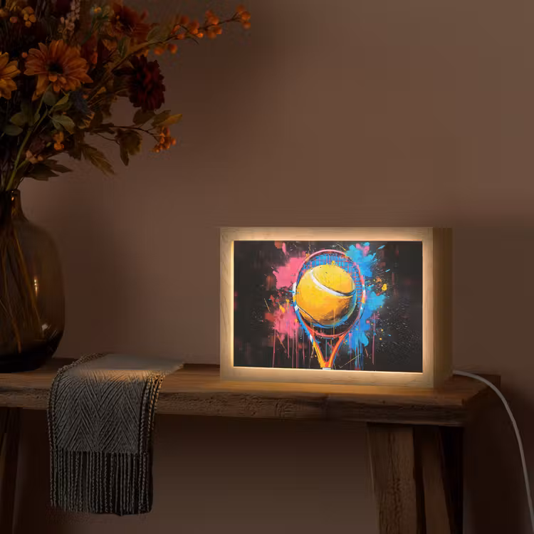 Graffiti - Tennis - Sport - Racket Light Box met kabel (Tafellamp) klein -sfeer4