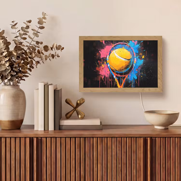 Graffiti - Tennis - Sport - Racket Light Box met kabel (Tafellamp) klein -sfeer2