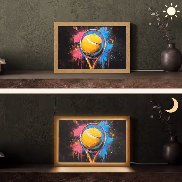 Graffiti - Tennis - Sport - Racket Light Box met kabel (Tafellamp) klein -sfeer3