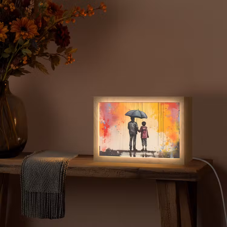Graffiti - Paraplu - Mensen - Kleuren - Kunst Light Box met kabel (Tafellamp) klein -sfeer4