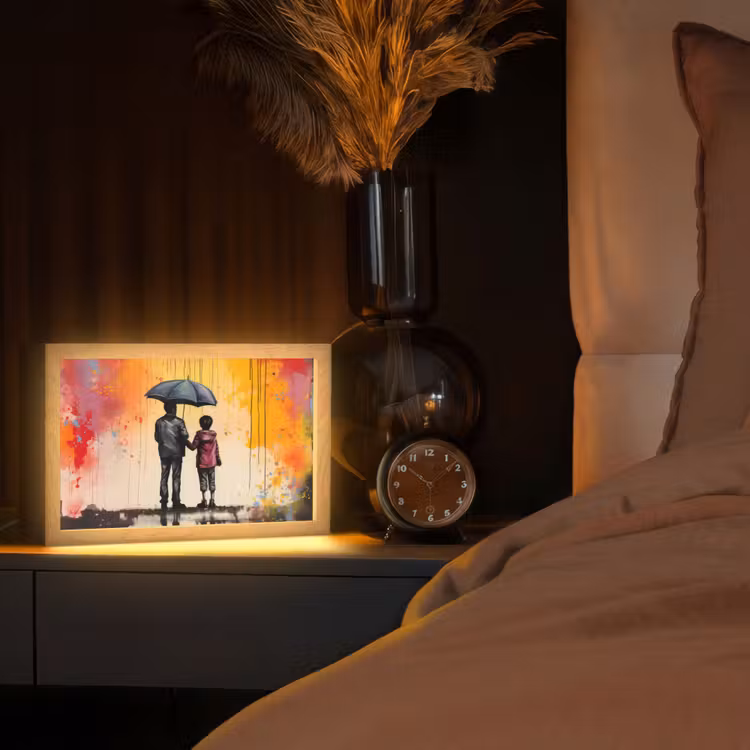 Graffiti - Paraplu - Mensen - Kleuren - Kunst Light Box met kabel (Tafellamp) klein -sfeer1