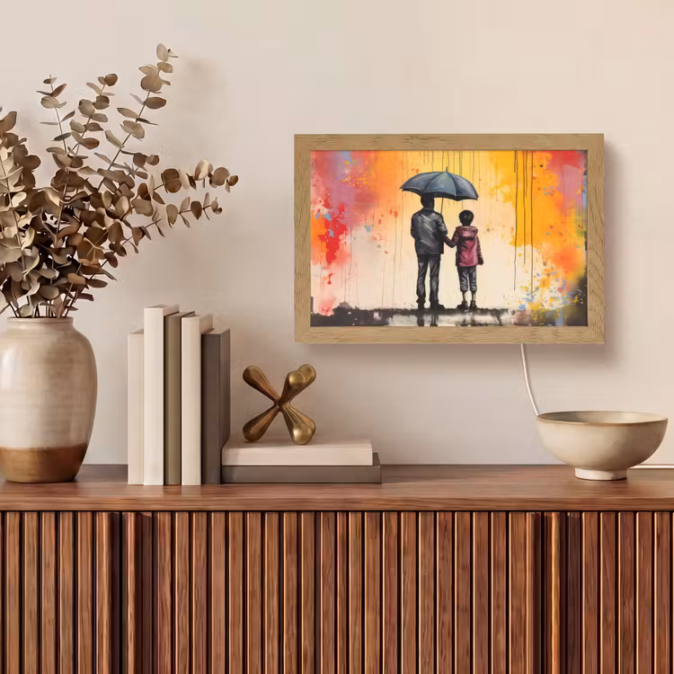 Graffiti - Paraplu - Mensen - Kleuren - Kunst Light Box met kabel (Tafellamp) klein -sfeer2