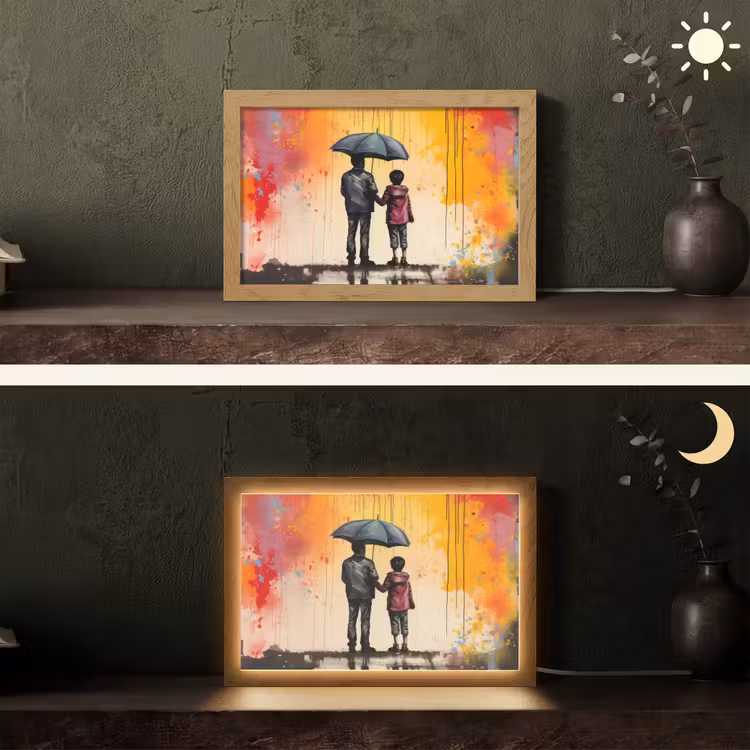 Graffiti - Paraplu - Mensen - Kleuren - Kunst Light Box met kabel (Tafellamp) klein -sfeer3