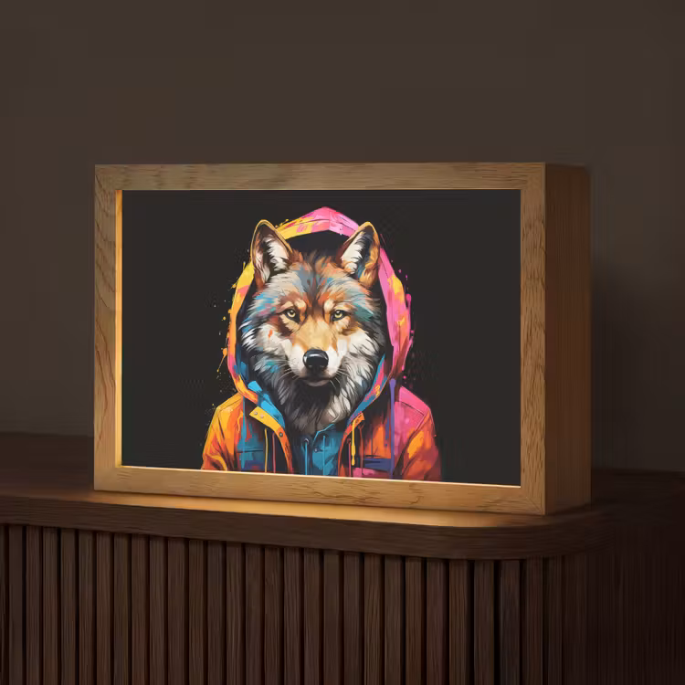 Graffiti - Wolf - Jas - Zwart Light Box met kabel (Tafellamp) klein -z3d_website