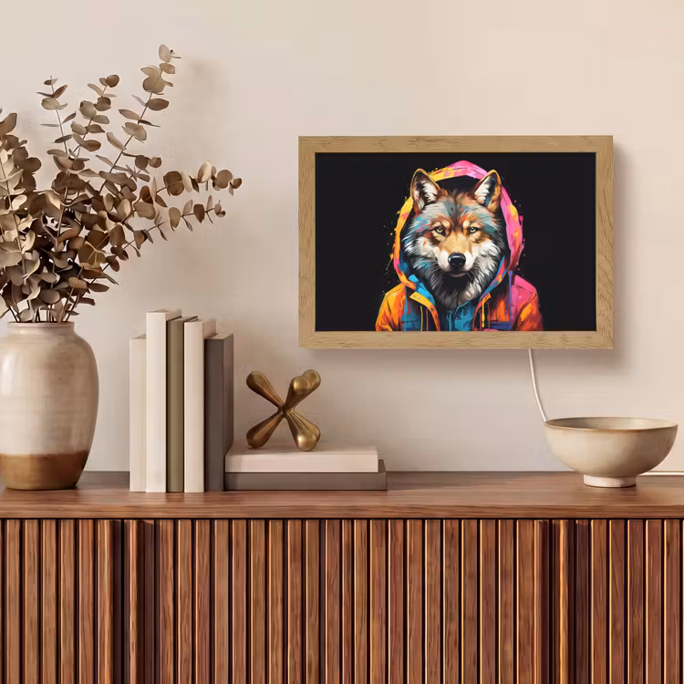 Graffiti - Wolf - Jas - Zwart Light Box met kabel (Tafellamp) klein -sfeer2