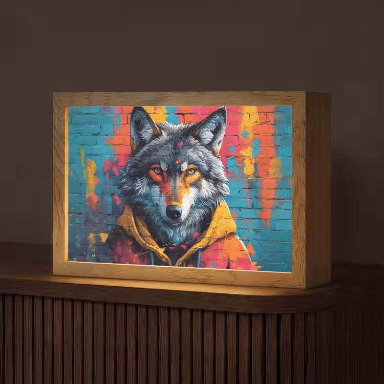 Graffiti - Wolf - Street art - Blauw Light Box met kabel (Tafellamp) klein -z3d_website