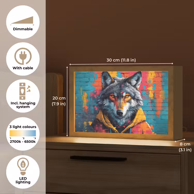 Graffiti - Wolf - Street art - Blauw Light Box met kabel (Tafellamp) klein -USP_EN