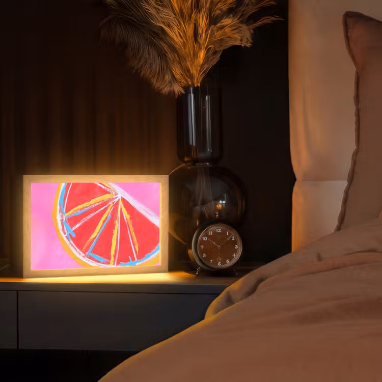 Grapefruit - Geschilderd - Roze - Strepen Light Box met kabel (Tafellamp) klein -sfeer1