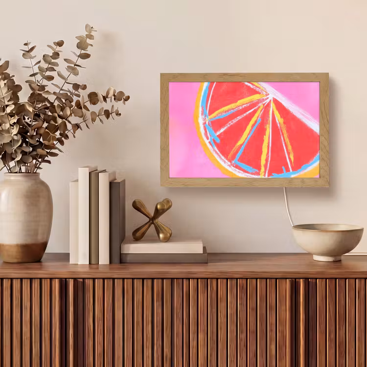 Grapefruit - Geschilderd - Roze - Strepen Light Box met kabel (Tafellamp) klein -sfeer2