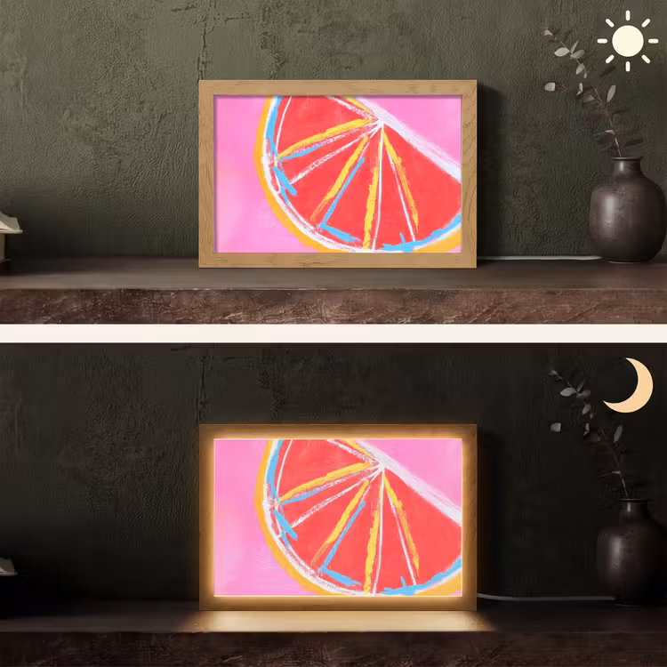 Grapefruit - Geschilderd - Roze - Strepen Light Box met kabel (Tafellamp) klein -sfeer3