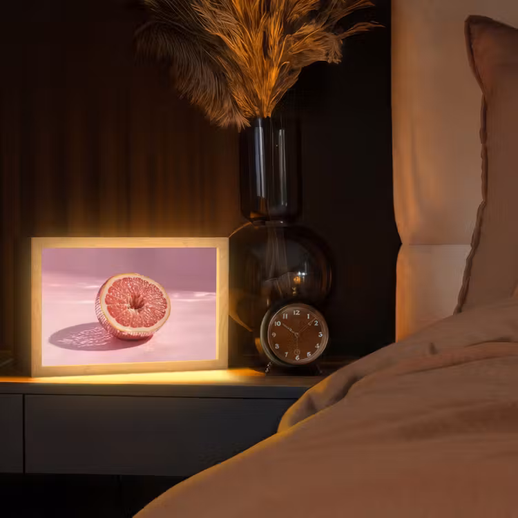 Grapefruit - Roze - Disco - Shiny Light Box met kabel (Tafellamp) klein -sfeer1