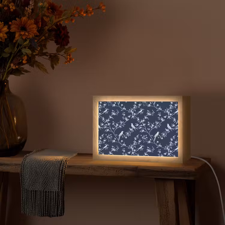 Grafisch - Bloesemtak - Blauw Light Box met kabel (Tafellamp) klein 924 -sfeer4