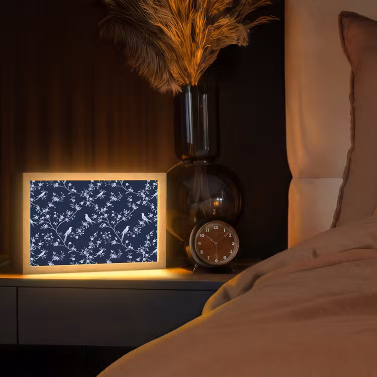 Grafisch - Bloesemtak - Blauw Light Box met kabel (Tafellamp) klein 924 -sfeer1
