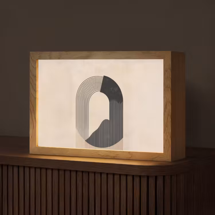 Grafisch gebogen motief - Beige Light Box met kabel (Tafellamp) klein -z3d_website