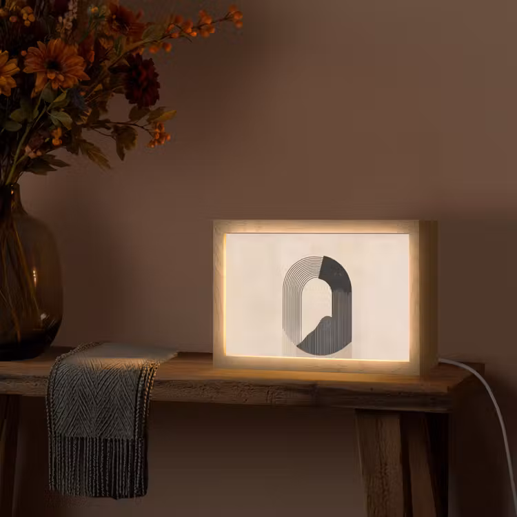 Grafisch gebogen motief - Beige Light Box met kabel (Tafellamp) klein -sfeer4